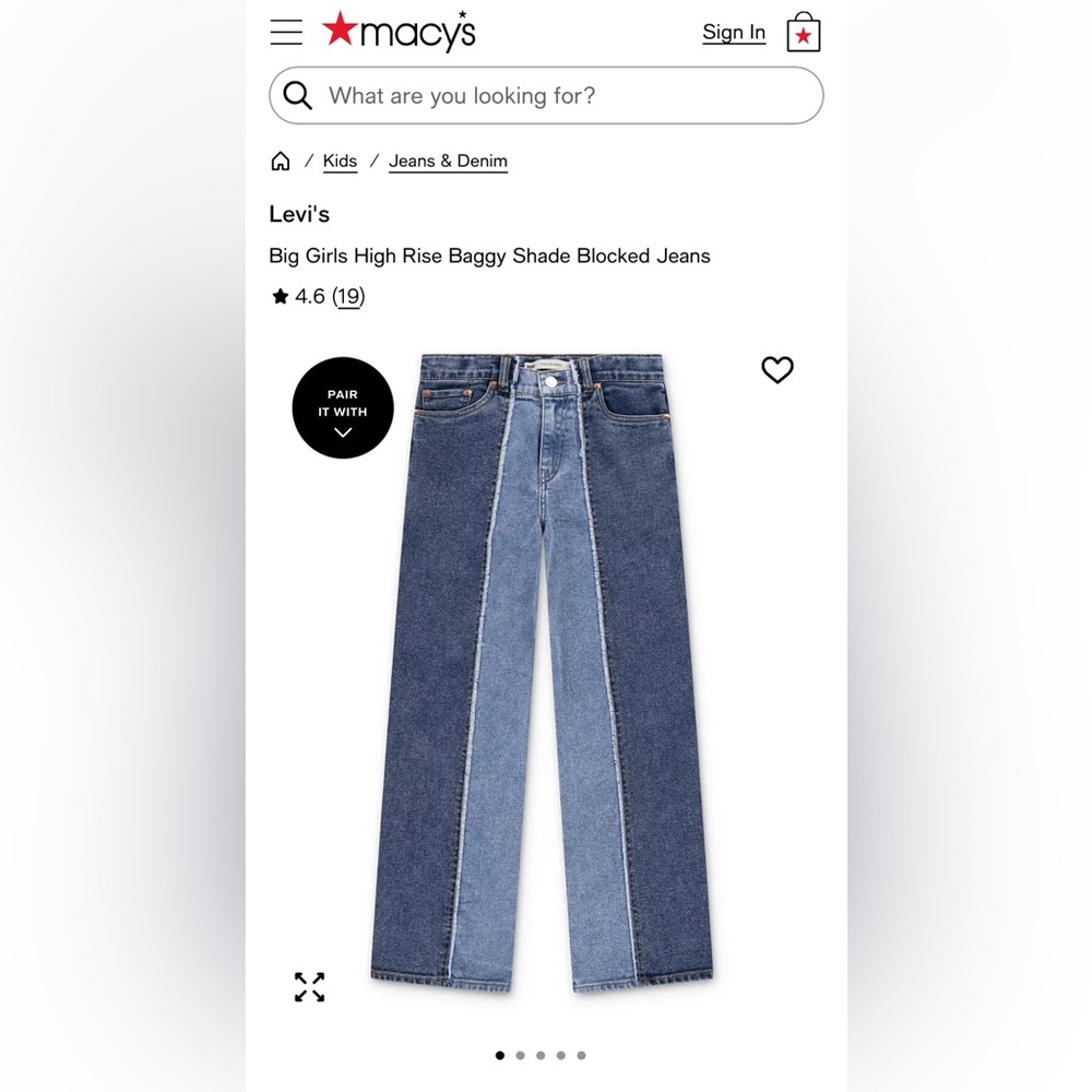 Levi's Girls High Rise Baggy Shade Blocked Jeans NWT